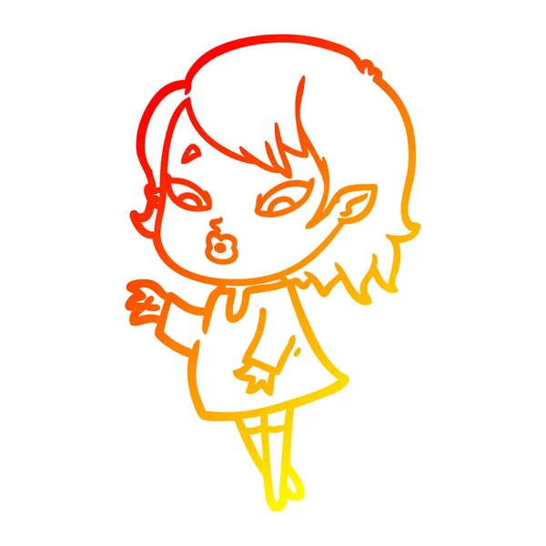 Warme kleurovergang lijntekening cute cartoon vampier meisje — Stockvector