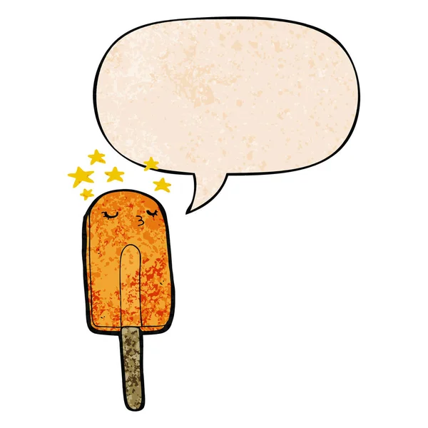 Cartoon Ice lolly och pratbubbla i retro textur stil — Stock vektor