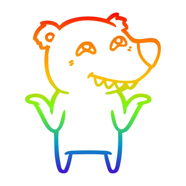 Arco iris gradiente línea dibujo dibujos animados oso polar mostrando los dientes — Vector de stock