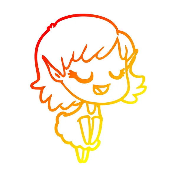 Linea gradiente caldo disegno felice ragazza elfo cartone animato — Vettoriale Stock