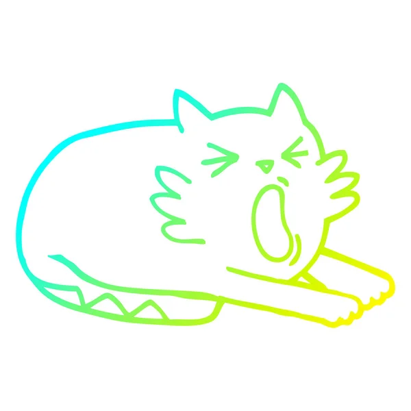 Linea gradiente freddo disegno fumetto sbadiglio gatto — Vettoriale Stock