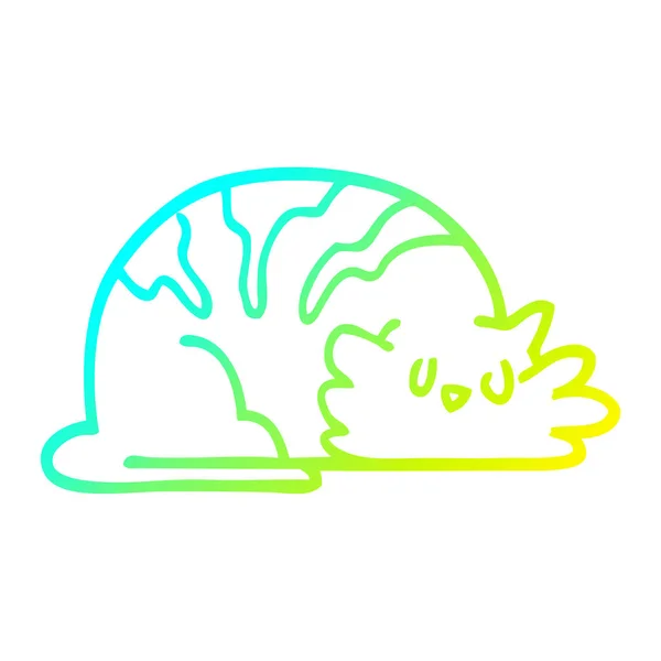 Froid dégradé ligne dessin dessin animé endormi chat — Image vectorielle