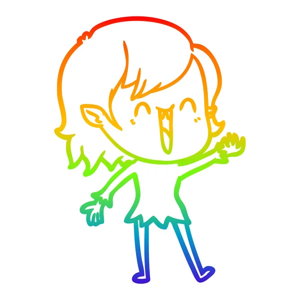 彩虹渐变线绘制可爱的卡通快乐吸血鬼女孩 — 图库矢量图片