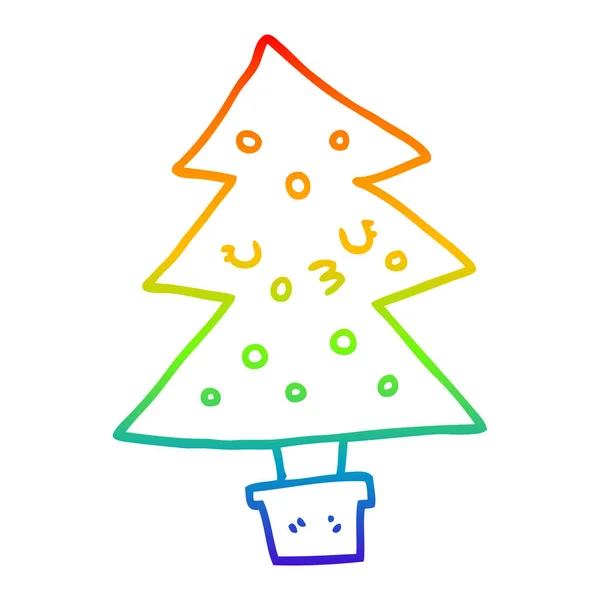Arco iris gradiente línea dibujo dibujos animados árbol de Navidad — Vector de stock