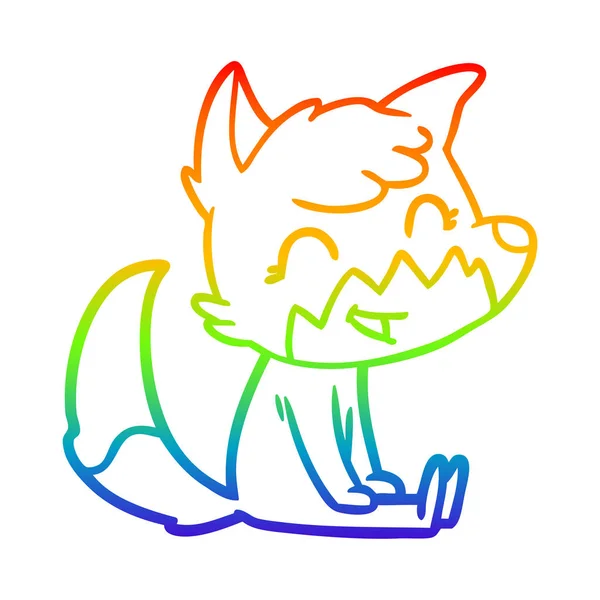 Rainbow gradient ligne dessin heureux dessin animé renard — Image vectorielle