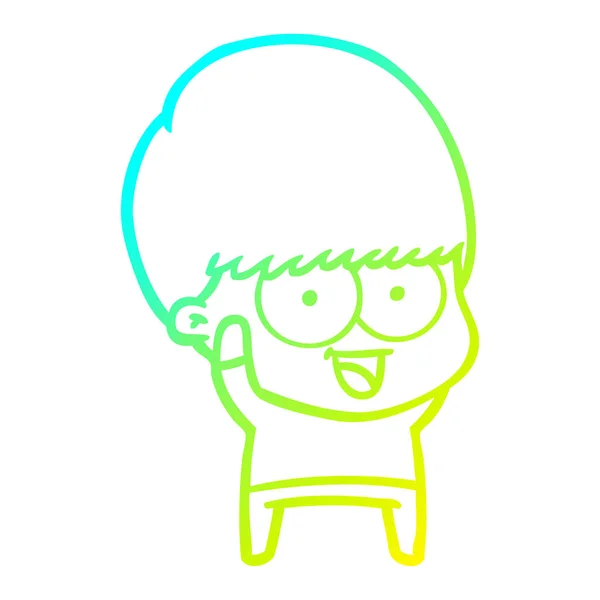 Frío gradiente línea dibujo feliz dibujos animados chico saludando — Vector de stock