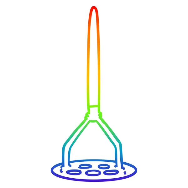 Rainbow gradient line drawing cartoon potato masher — Stock Vector