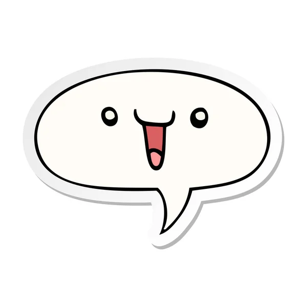Cute happy cartoon face and speech bubble sticker — Stock Vector