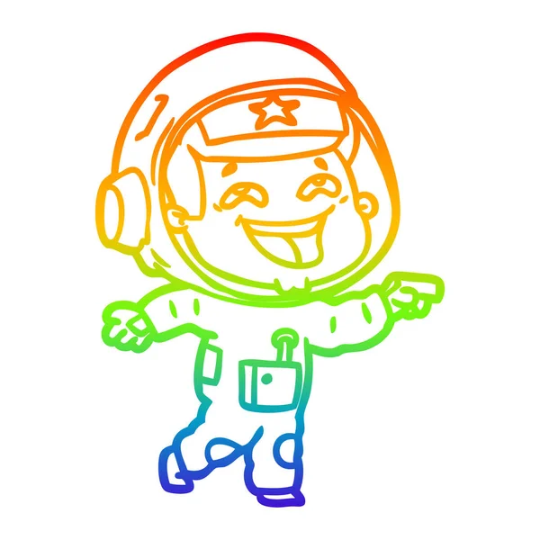 Радужная градиентная линия рисует мультяшного смеющегося астронавта — стоковый вектор