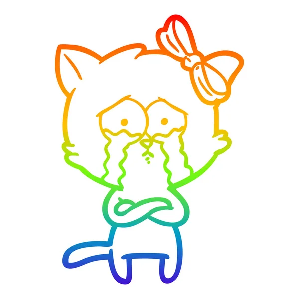 Rainbow gradient ligne dessin chat dessin animé — Image vectorielle