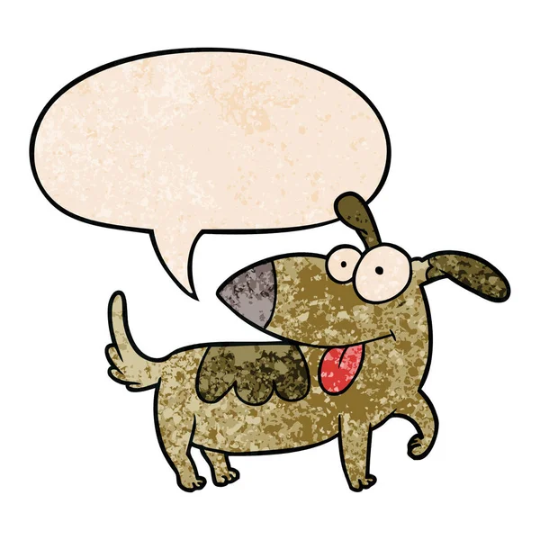 Cartoon happy dog and speech bubble in retro texture style — Stock Vector