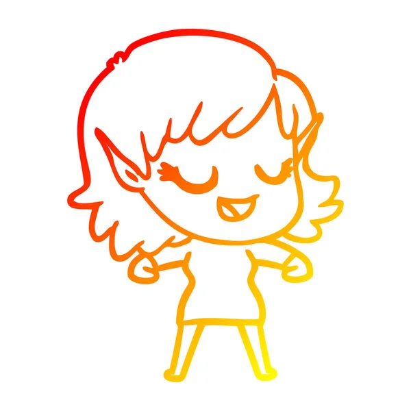 Ζεστό γραμμή ντεγκραντέ σχέδιο ευτυχισμένο καρτούν κορίτσι ξωτικό — Διανυσματικό Αρχείο