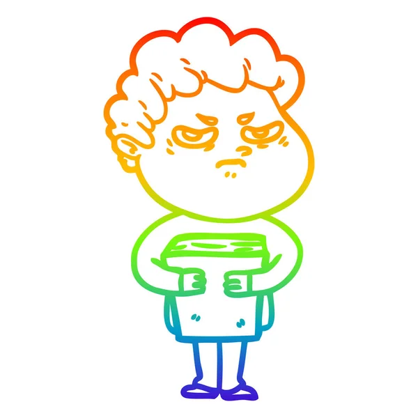 虹のグラデーションライン描画漫画怒っている男 — ストックベクタ