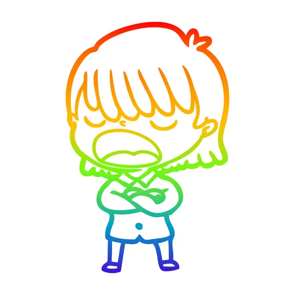 Linea gradiente arcobaleno disegno fumetto donna parlando ad alta voce — Vettoriale Stock