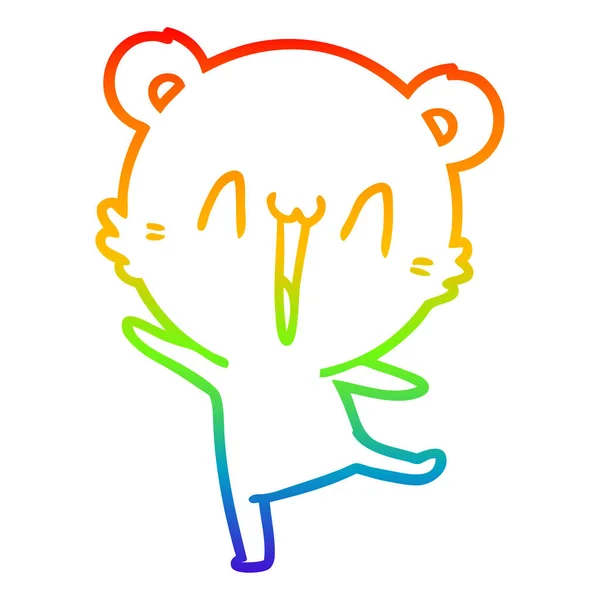 Rainbow gradient line drawing happy bear cartoon — Stock Vector