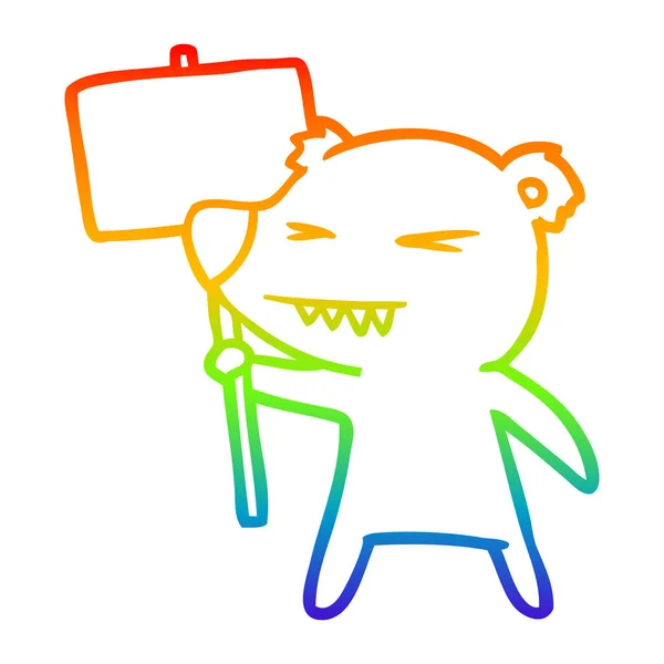 Linha gradiente arco-íris desenho zangado urso desenhos animados protestando — Vetor de Stock