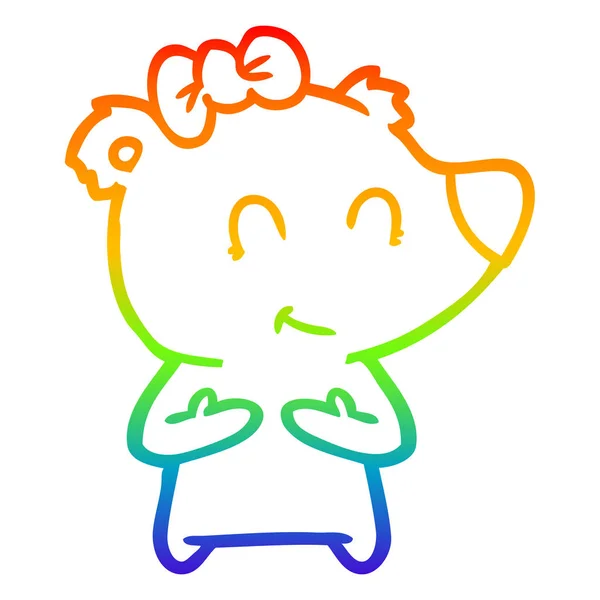 Rainbow gradient line drawing female polar bear cartoon — Stock Vector