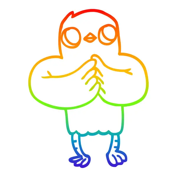 Linha gradiente arco-íris desenho pássaro dos desenhos animados com plano — Vetor de Stock