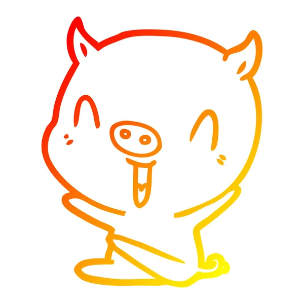 Chaud dégradé ligne dessin heureux dessin animé assis porc — Image vectorielle