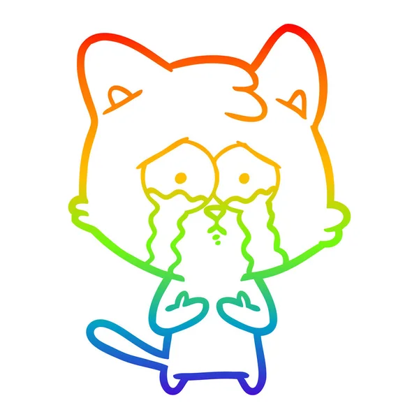 Arco iris gradiente línea dibujo gato llorando dibujos animados — Archivo Imágenes Vectoriales