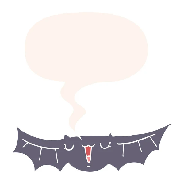 Cartoon bat and speech bubble in retro style — Stock Vector