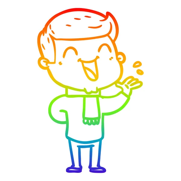 Regenboog gradiënt lijntekening cartoon man lachen — Stockvector