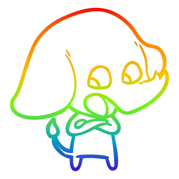 Linea gradiente arcobaleno disegno carino cartone animato elefante — Vettoriale Stock