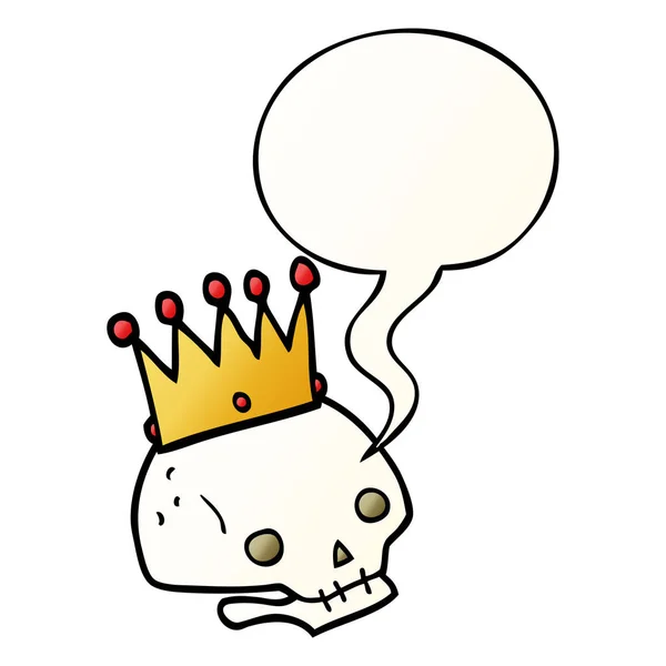 Crâne de dessin animé et couronne et bulle de parole en pente lisse sty — Image vectorielle