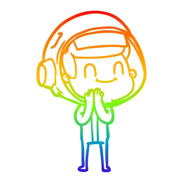 Rainbow gradient linje ritning lycklig tecknad astronaut — Stock vektor