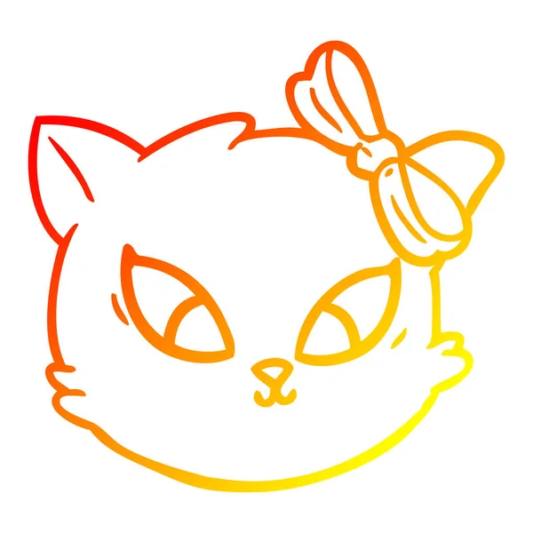 弓でかわいい漫画の猫を描く暖かいグラデーションライン — ストックベクタ
