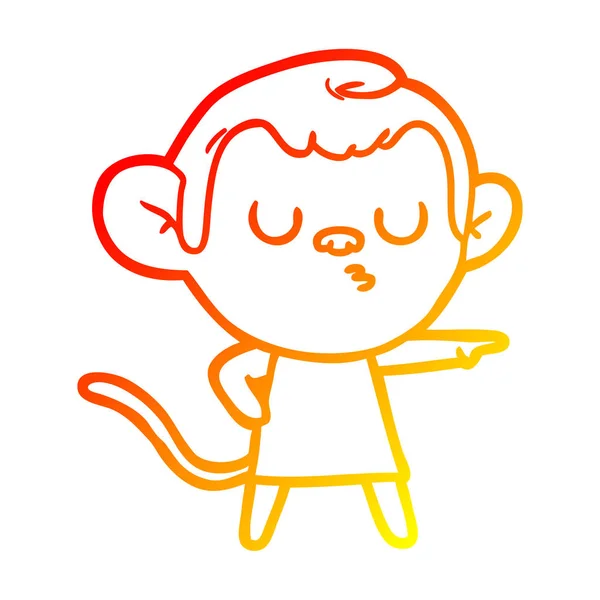 Warm gradient line drawing cartoon calm monkey — Stock Vector