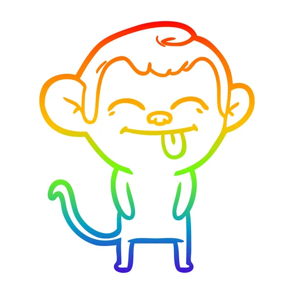 Linea gradiente arcobaleno disegno divertente cartone animato scimmia — Vettoriale Stock