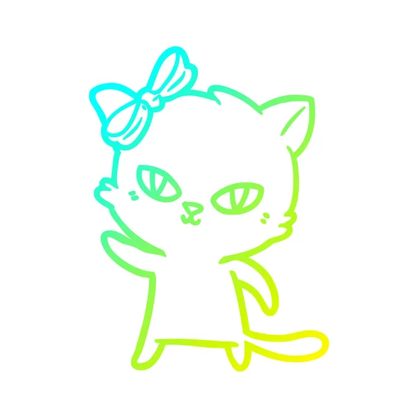 Línea de gradiente frío dibujo lindo gato de dibujos animados — Vector de stock