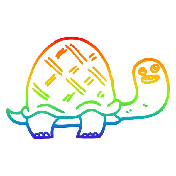 Rainbow gradient line drawing cartoon happy turtle — Stock Vector
