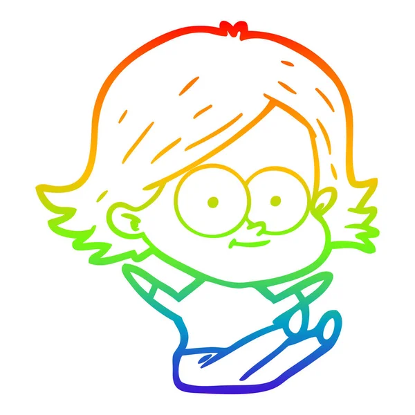 Regenboog gradiënt lijntekening gelukkig cartoon meisje — Stockvector