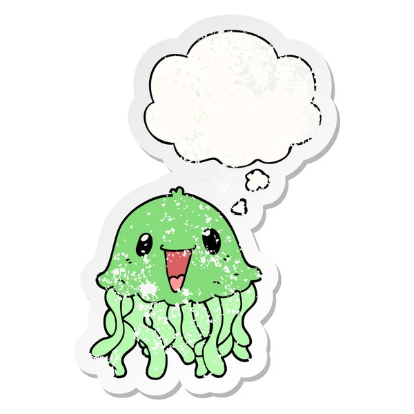 Rajzfilm medúza, és gondoltam, buborék, mint egy szomorú kopott sticke — Stock Vector
