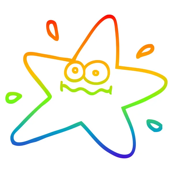 Rainbow gradient line drawing funny cartoon star — Stock Vector