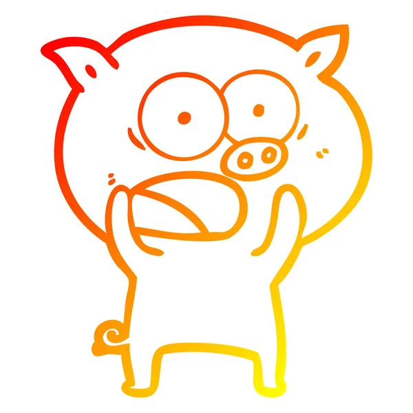 Warm gradient line drawing cartoon pig shouting — Stock Vector