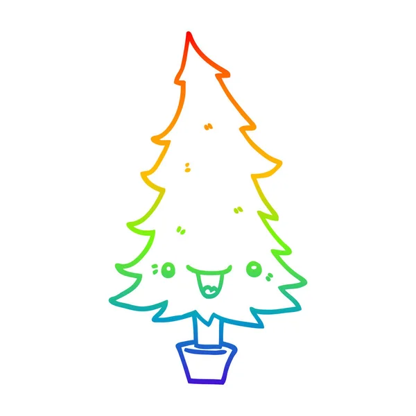 Regenboog gradiënt lijntekening leuke cartoon kerstboom — Stockvector