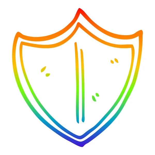 Arco iris gradiente línea dibujo dibujos animados escudo — Vector de stock