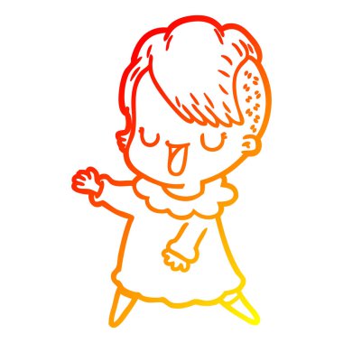 hipster haircu ile sevimli karikatür kız çizim sıcak degrade çizgi çizim