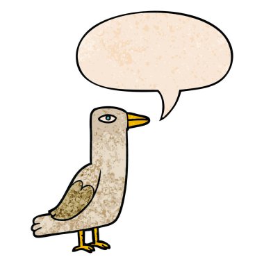 Retro doku tarzı karikatür kuş ve konuşma kabarcık