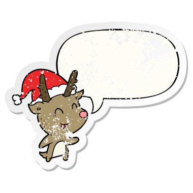 karikatür noel geyiği ve konuşma balonu sıkıntılı etiket