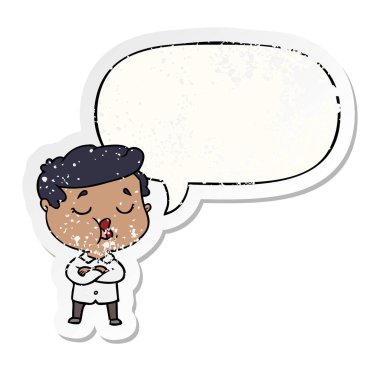 karikatür adam konuşma ve konuşma balonu sıkıntılı etiket