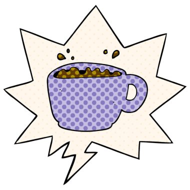 çizgi roman tarzında karikatür kahve fincanı ve konuşma balonu