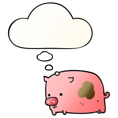 karikatür domuz ve pürüzsüz degrade tarzında kabarcık düşünce