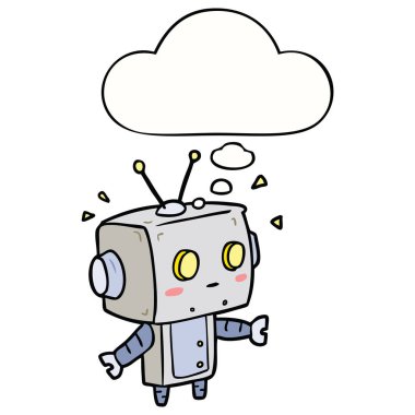 karikatür robot ve düşünce balonu