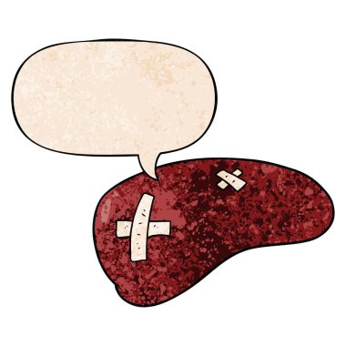 karikatür retro doku tarzında karaciğer ve konuşma balonu tamir