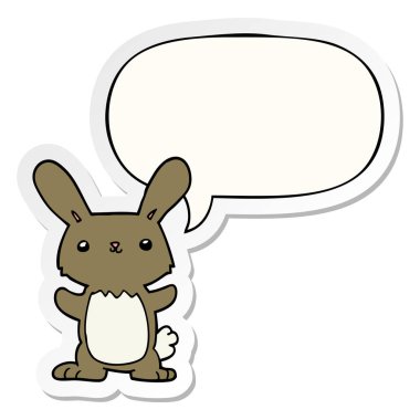 sevimli karikatür tavşan ve konuşma kabarcık etiket