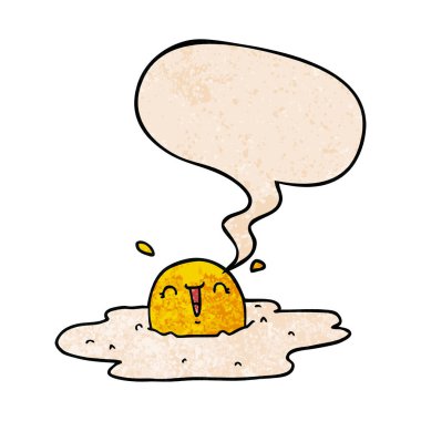 retro doku tarzında karikatür kızarmış yumurta ve konuşma balonu